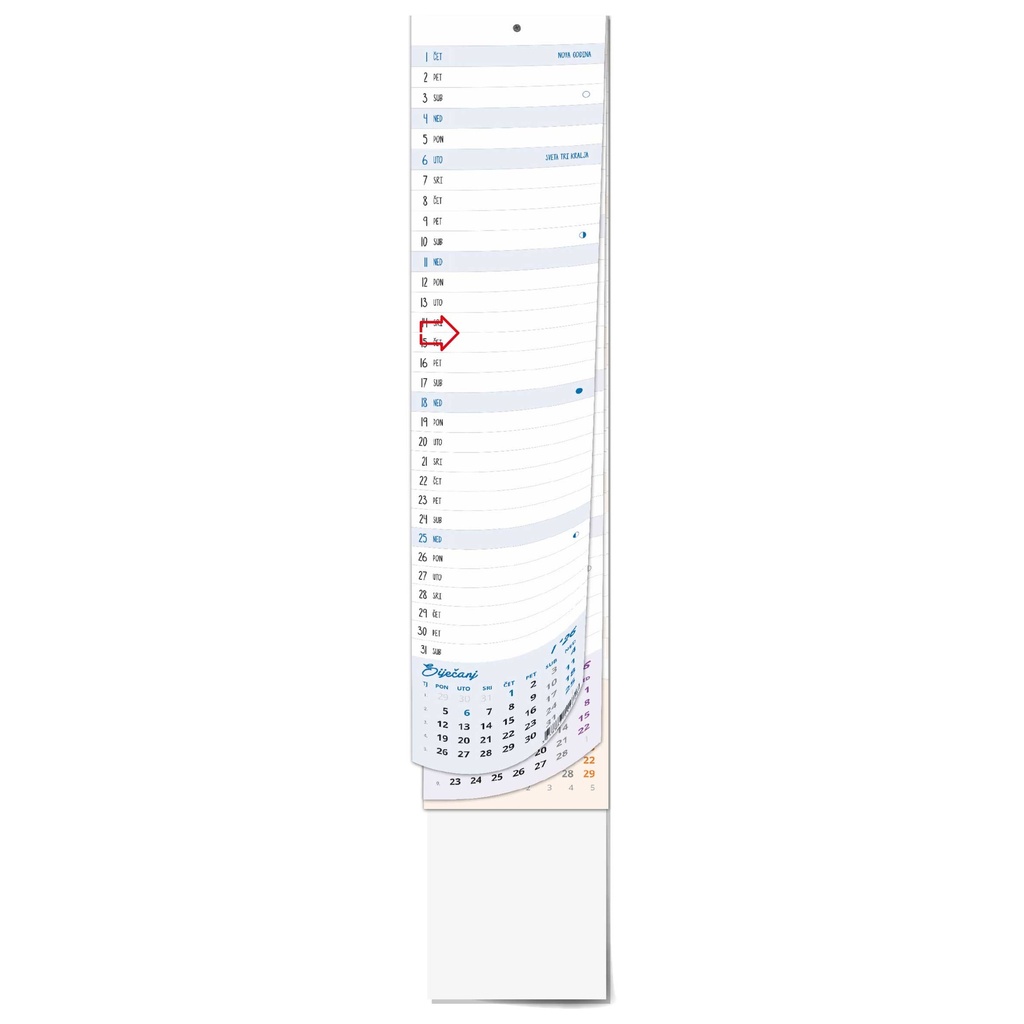 " Poslovni USKI zidni planer kalendar", 12 list., dim: 11x61,5 cm, PVC vrećica, pokazivač, P/100