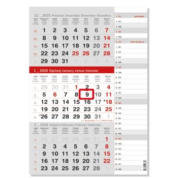 "Poslovni CRVENI S KATOLIČKIM KALENDAROM" neuvezani trodjelni kalendar, 12 list., dim: 29,5x62cm, PVC vrećica, pokazivač, P/50 NZ