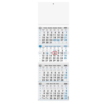 "Poslovni PLAVO-SIVI" četverodijelni kalendar, 12 list. x 2, dim: 27,5x87cm, PVC vrećica, pokazivač, P/25