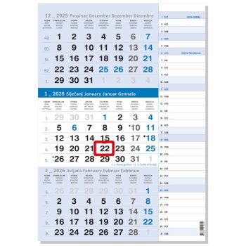 "Poslovni PLAVI PLANER" trodjelni kalendar, 12 list., dim: 29,5x62cm, neuvezani NZ PVC vrećica, pokazivač, P/50