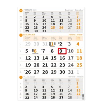 "Poslovni NARANČASTI" neuvezani trodjelni kalendar, 12 list., dim: 29,5x62cm, PVC vrećica, pokazivač, P/50 NZ