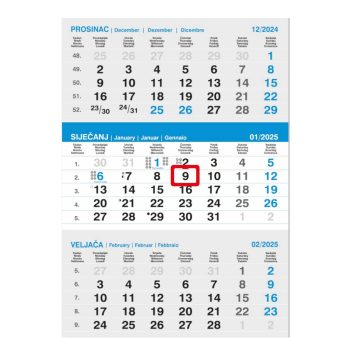 "Poslovni SIVO-PLAVI" neuvezani trodijelni kalendar, 12 lis., dim:29,5x42cm, PVC vrećica, pokazivač, P/60